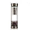 BPA-Free Custom Nature Gemstone Tea Infuser Stainless Steel Drinking Borosilicate Doudle Wall Glass Water Bottle With Crystal